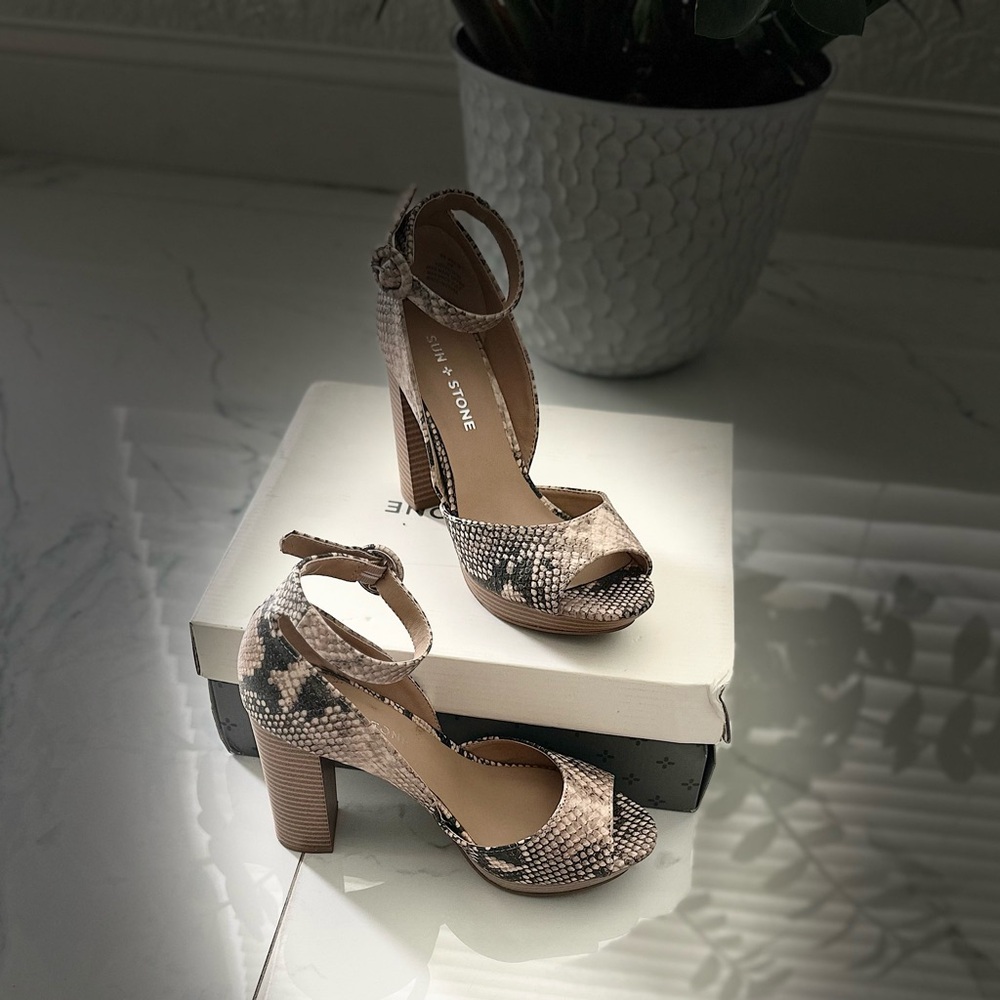 Sun + Stone Snakeskin Patterned Heels - image 2